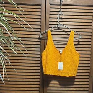 a new day Vibrant Yellow Textured Tank Top